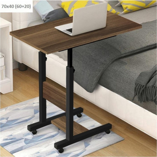 Yükseklik Ayarlı Yatak Sehpası - Ceviz (TEKERLİ) 70x40 Oval Kenar