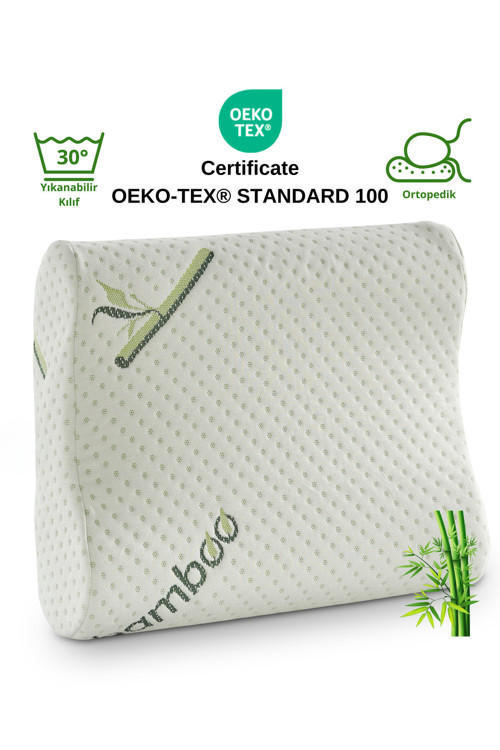 Bambu Kılıflı Medikal, Boyun Destekli Çift Taraflı Ortopedik Visco Visko Yastık 51x41x13-11cm 1350gr