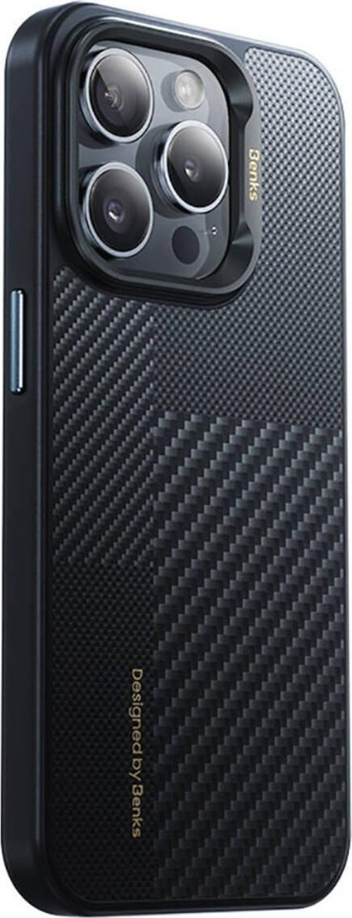 iphone 15 Pro Uyumlu Kılıf Magsafe Özellikli Karbon Fiber Benks Montage Hibrit Armor Pro 600D Kevlar