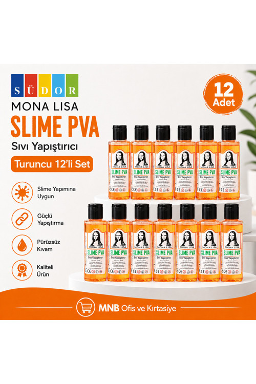 Mona Lisa Turuncu Sıvı Yapıştırıcı 12'Li Set - Çocuklar İçin Güvenli Slime Yapım Seti - Güçlü Yapıştırma Ve Pürüzsüz Kıvam