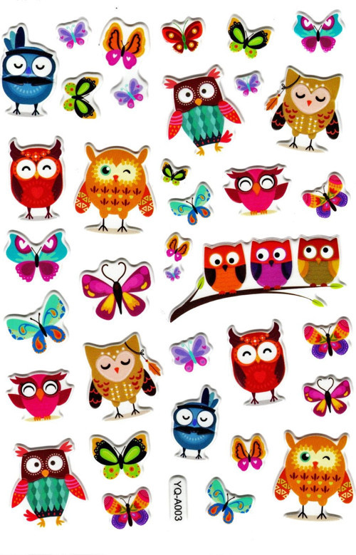 Sticker Kabartmalı Stiker Defter Planlayıcı Etiket (YQA003)-20x14cm - Baykuş Kelebek