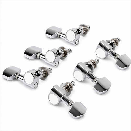 Elektro ve Akustik Gitar 6'lı Akort Burgusu Seti Oval Metal Krom (3L + 3R)