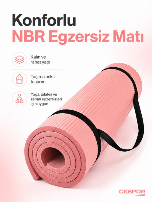 15 mm Konfor Doku Kaymaz Nbr Mat Taşıma Askılı Pilates Egzerisiz Minderi