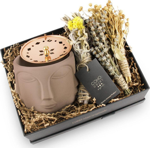 Coho Box Faces Bakır Kapaklı Terra Tütsülük & Üzerlik & Adaçayı & Lavanta Hediye Seti