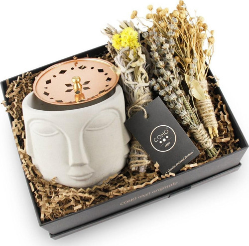 Coho Box Faces Bakır Kapaklı Tütsülük & Üzerlik & Adaçayı & Lavanta Hediye Seti