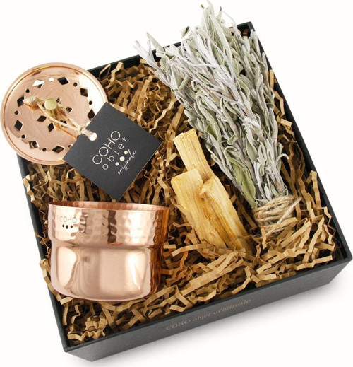 Coho Box Lux Dövme Bakır Mini Tütsülük & Adaçayı & 3 Palo Santo Hediye Seti