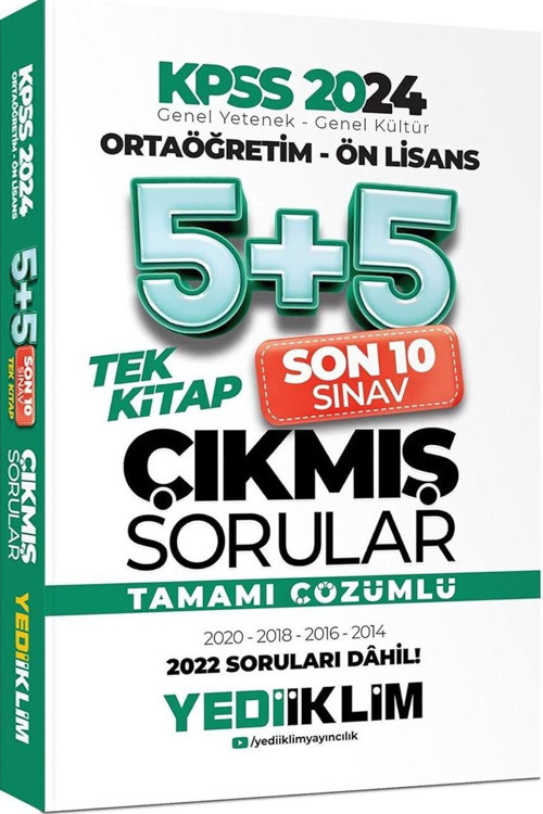2024 KPSS Ortaöğretim - Ön Lisans Genel Yetenek Genel Kültür Tamamı Çözümlü 5+5 Çıkmış Sorular Tek Kitap