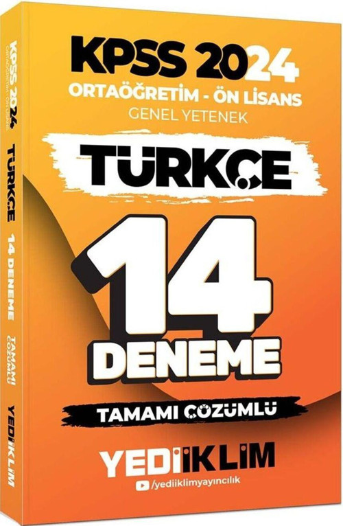 2024 KPSS Ortaöğretim Ön Lisans Genel Yetenek Türkçe 14 Deneme Tamamı Çözümlü