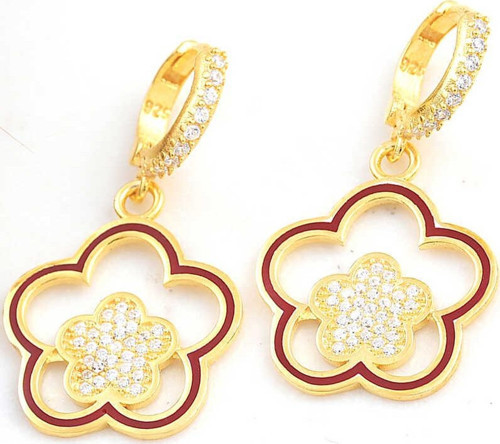 Gümüş Gold Sallantılı Çiçek Desenli Kadın Küpe