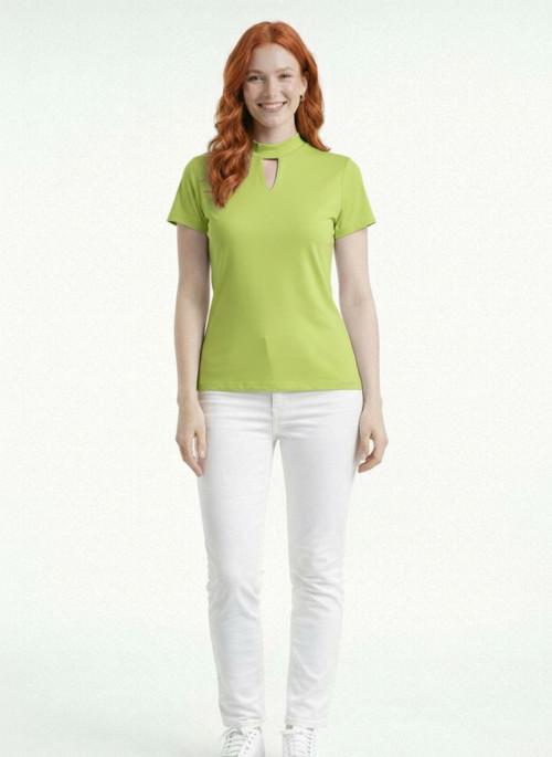 Kadın Yarım Balıkçı Yaka Pencereli Kısa Kollu Basic T-Shirt