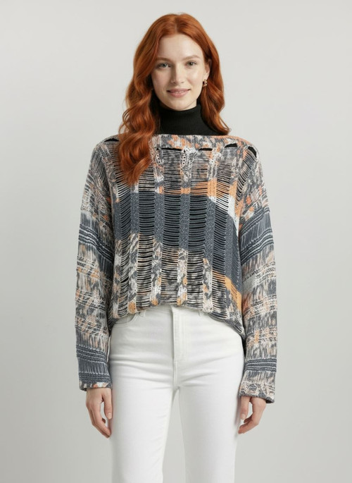 Kadın Oversize Triko Kazak - Desenli, Uzun Kollu
