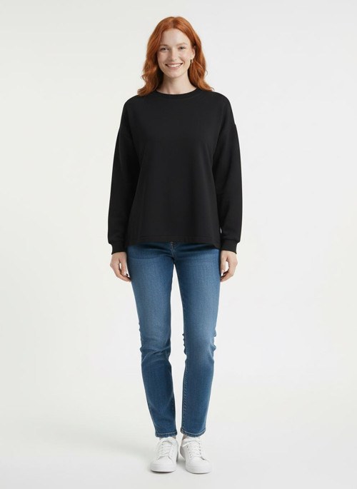 Kadın Siyah Basic Triko Kazak - Relaxed Fit, Yuvarlak Yaka