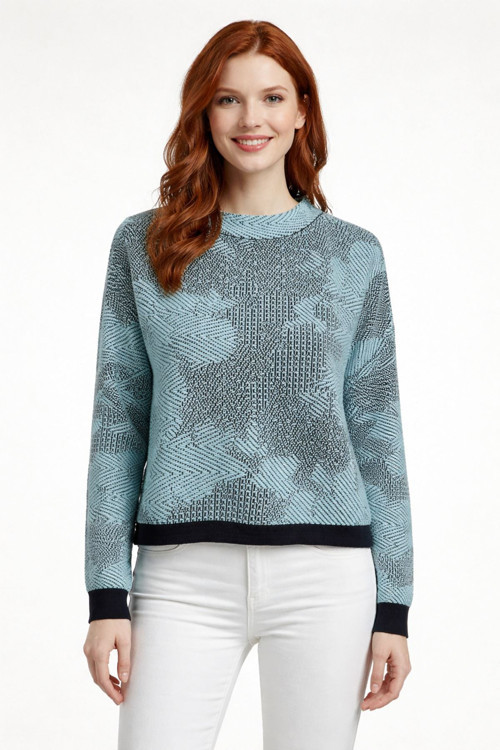 Mint Siyah Desenli Bisiklet Yaka Crop Kazak