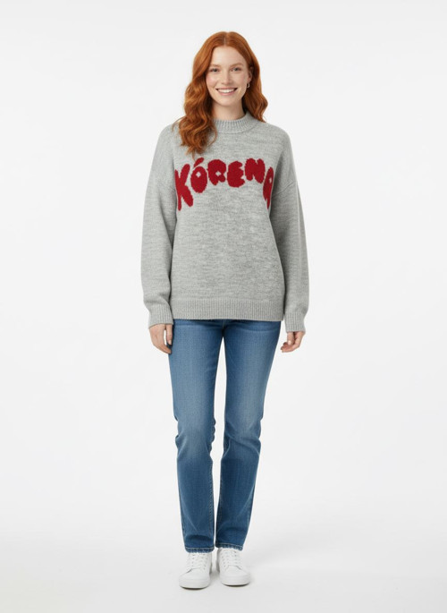 Kadın Gri Triko Oversize Kazak