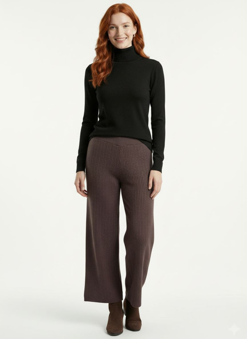 Kahverengi Triko Kadın Wide Leg Pantolon
