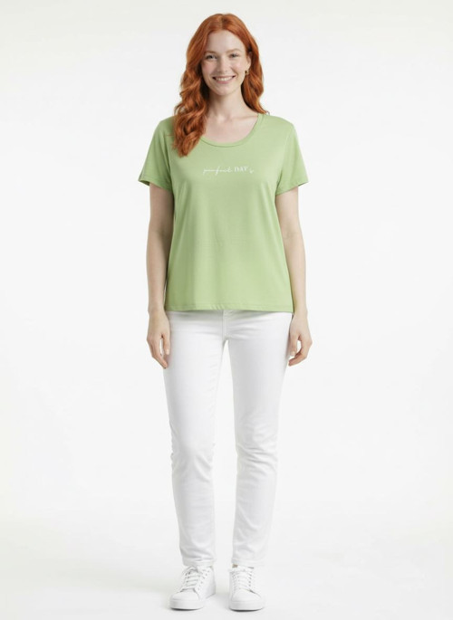 Kadın Yeşil Basic Yuvarlak Yaka Kısa Kol T-Shirt