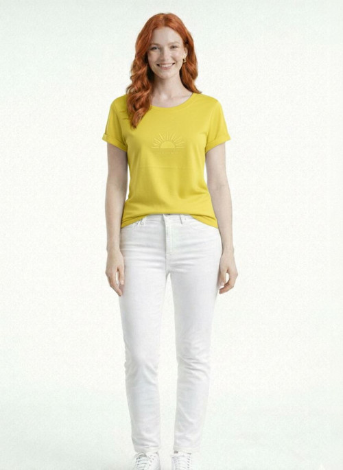 Kadın Basic Güneş Desenli Yuvarlak Yaka Kısa Kollu T-Shirt