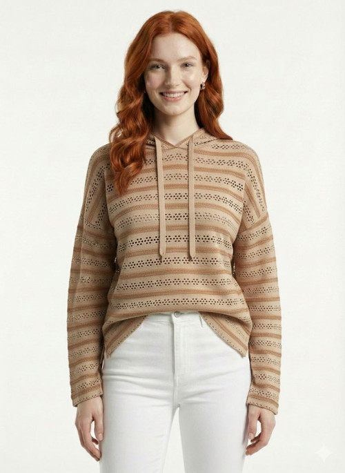 Kadın Casual Kapüşonlu Delikli Sweatshirt
