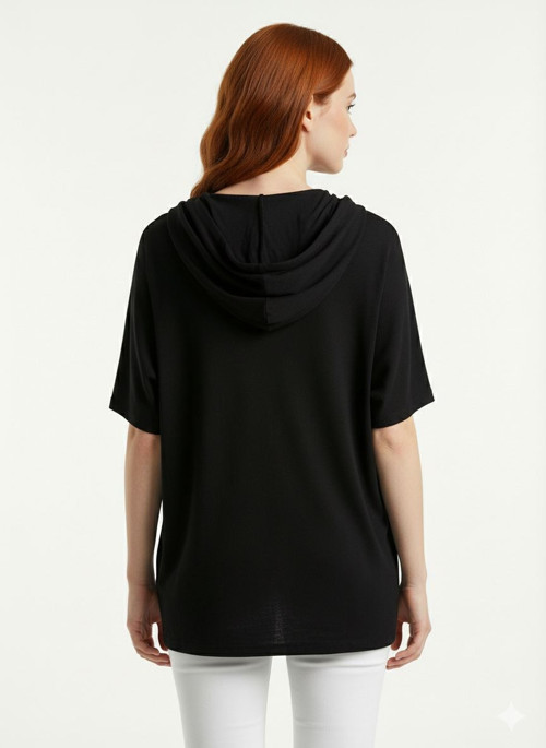 Kadın Siyah Kapüşonlu Oversize Sweatshirt