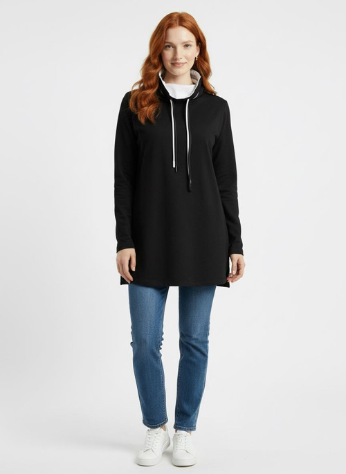Kadın Siyah Yarım Balıkçı Yaka Sweatshirt