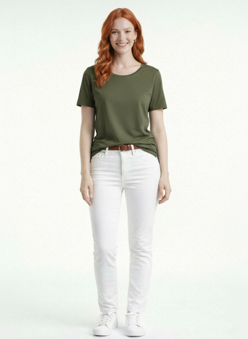 Kadın Kısa Kollu Haki Basic T-Shirt