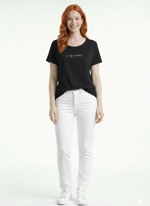 Kadın Bisiklet Yaka Perfect Day Yazılı T-Shirt