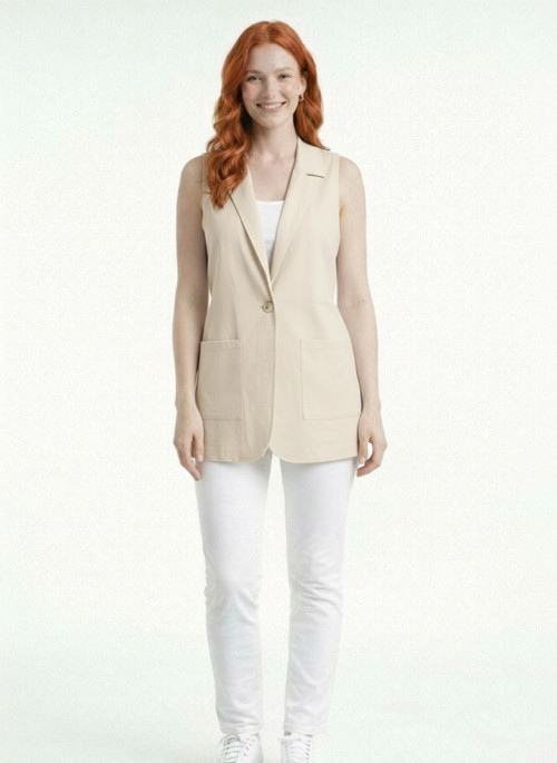 Bej Kadın Kolsuz Blazer Ceket