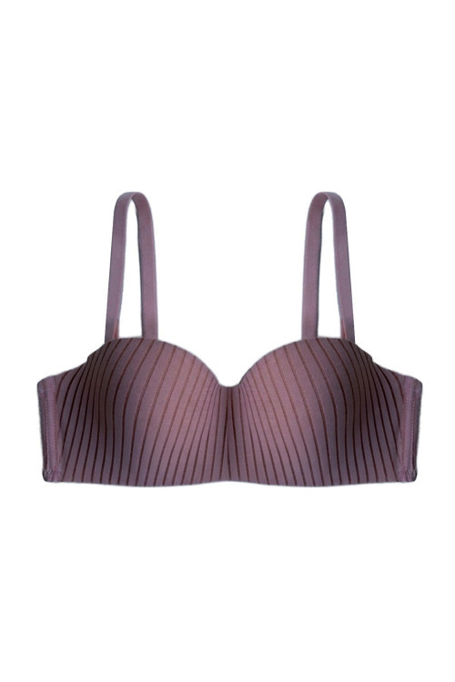 Seamless Bra - Striva | Mürdüm Mikro Çizgi Desenli Balenli Toparlayıcı Kadın Sütyen