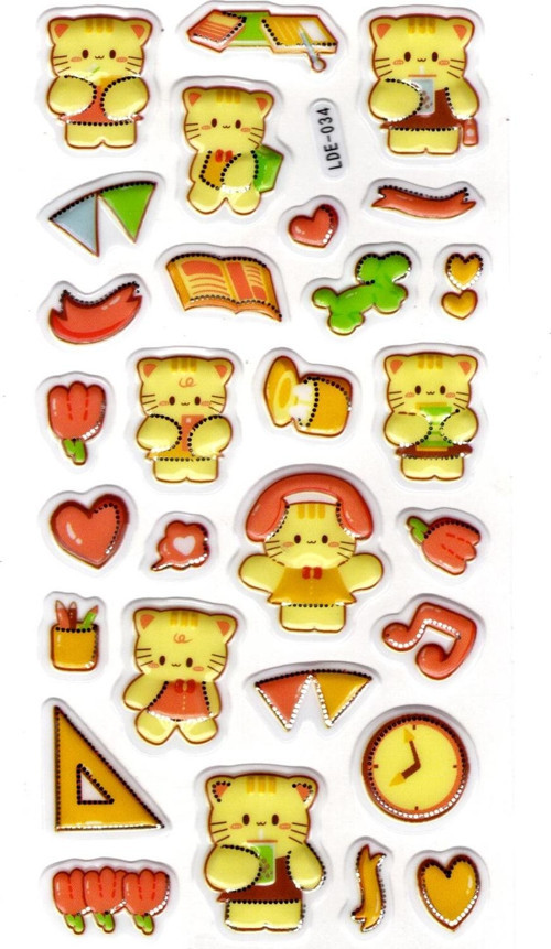 Sticker Kabartmalı Stiker Defter Planlayıcı Etiket (Lde034)-19x9cm - Sarı Kedi Kawaii