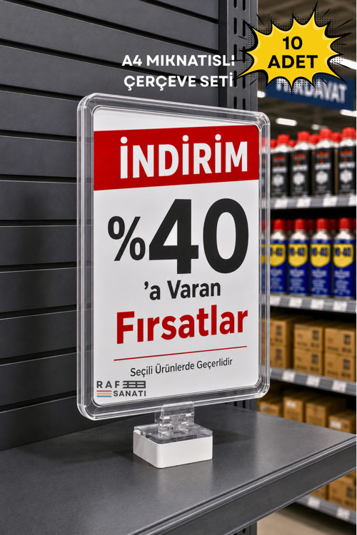 10 Adet - A4 Güçlü Mıknatıs Tutuculu Fiyatlık Etiketlik – Dikey Yatay ve Bilgilendirme Çerçevesi Şeffaf