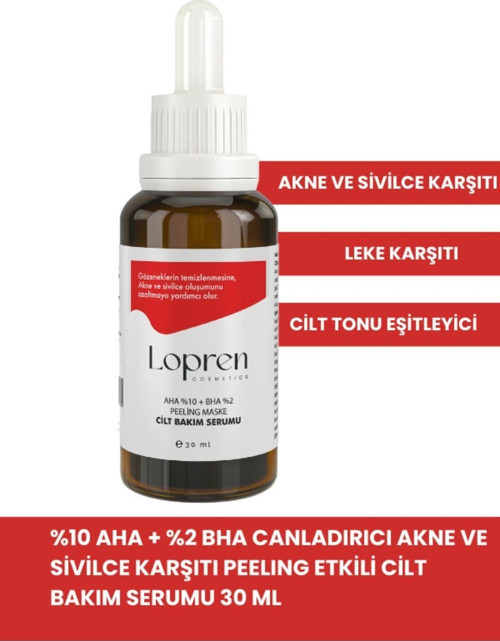 %10 Aha %2 Bha Canlandırıcı, Akne Ve Sivilce Karşıtı Peeling Etkili Cilt Bakım Serumu 30 ml