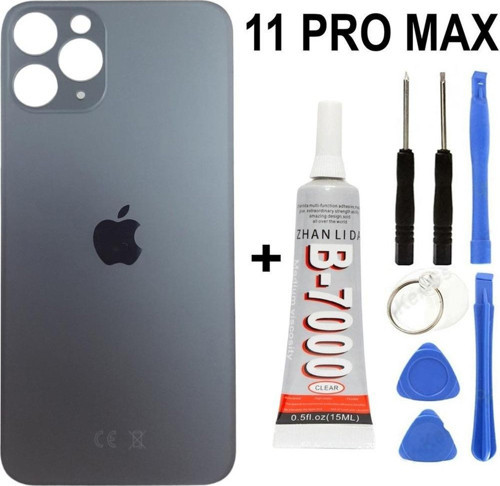 iPhone Uyumlu 11 Pro Max Arka Batarya Pil Kapağı + Yapıştırıcı + Tamir Set - Gümüş