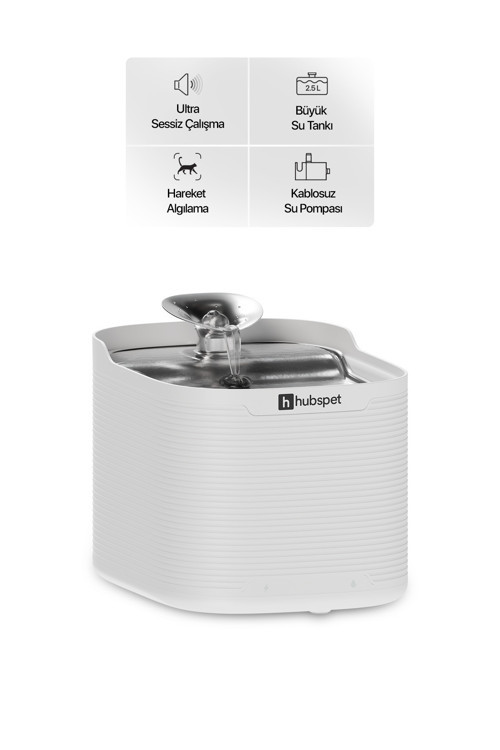 Kedi Su Pınarı | 5200 mAh, 2.5L, Kablosuz, Hareket Sensörü Modu, Çelik Kase (H312)