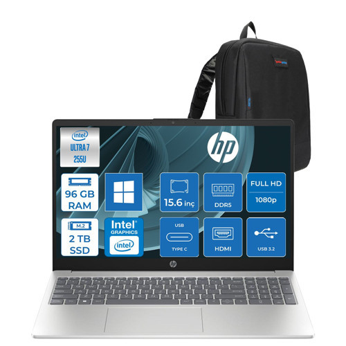 Laptop Aı 15-FD2022NT Intel Core Ultra 7 255U Aı 96GB Ddr5 2tb SSD Intel® Grafik Fhd (1920 x 1080) Yansıma Önleyici WIN11HOME Bilgisayar ZD7UA2EAH34+ZETTAÇANTA