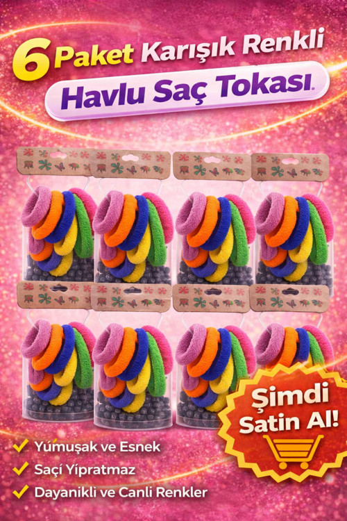 6’Lı 6 Paket Karışık Renkli Havlu Saç Tokası Yumuşak Elastik Dayanıklı Lastik Toka Seti