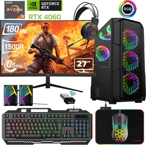 Xsr478 Ryzen 5 5600 16GB Ram 512GB M.2 NVMe SSD 8GB RTX4060 27"Curved 180Hz Oyun Bilgisayarı