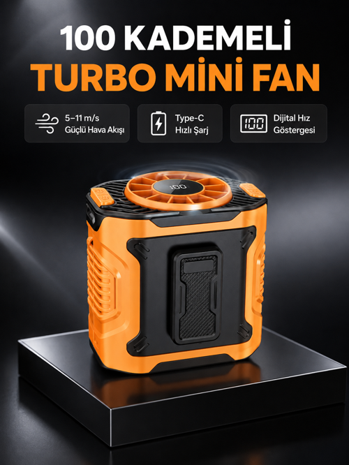 tekno Dijital Ekranlı Turbo Mini Fan – 3 Kademeli Hız, Sessiz Çalışma ve Type-C Şarj 2026