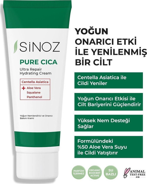 Pure Cica Yoğun Onarıcı Yatıştırıcı Nemlendirici Bakım Kremi 50 ml Tahriş Olmuş Hasarlı Ciltler Için