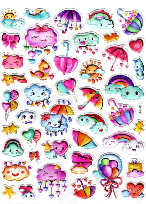 Sticker Kabartmalı Stiker Defter Planlayıcı Etiket (Ldd022)-24x19cm - Mutlu Bulutlar