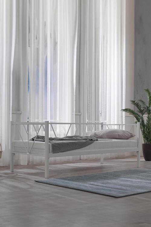 Alchera Daybed Tek Kişilik Sedir Metal Karyola Beyaz