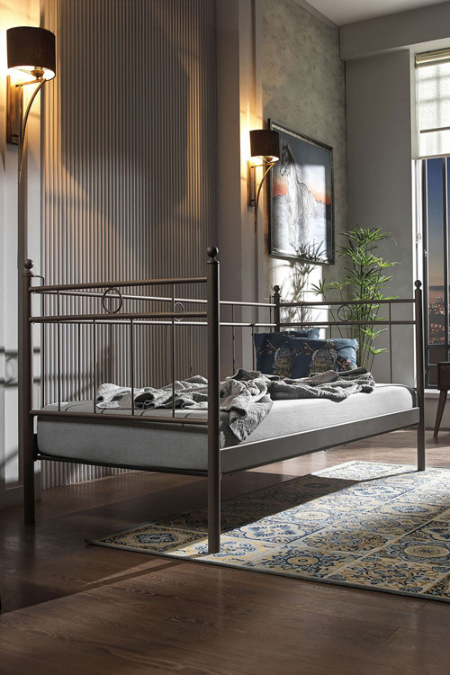Alpas Daybed Tek Kişilik Sedir Metal Karyola 90 x 200 Kahverengi