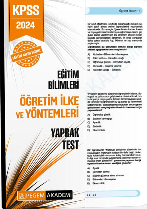 2024 KPSS Eğitim Bilimleri Öğretim İlke ve Yöntemleri Yaprak Test