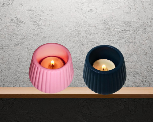 Aurora Işıltısı Dekoratif Mumluk 2’li Fresco Mavi-Pembe 7x6 cm