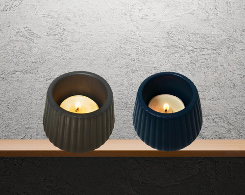 Aurora Işıltısı Dekoratif Mumluk 2’li Mavi-Antrasit 7x6 cm
