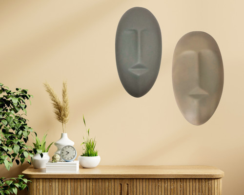 Sürreal Mask Duvar Dekorasyon 2’li Bej - 30x17 cm ve Gri - 20x11 cm