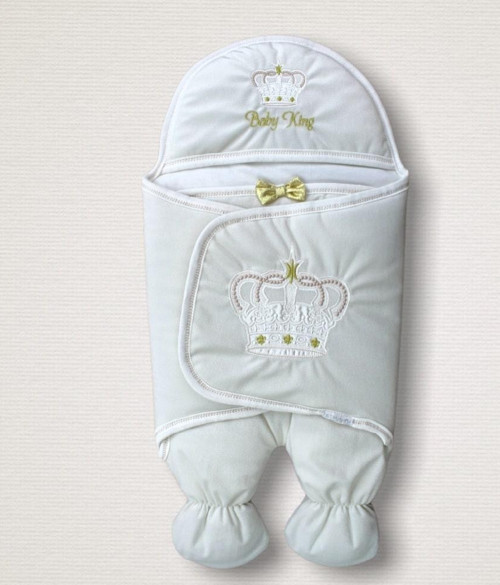Yenidoğan King Baby Taç Nakışlı Ayaklı Erkek Bebek Kundak