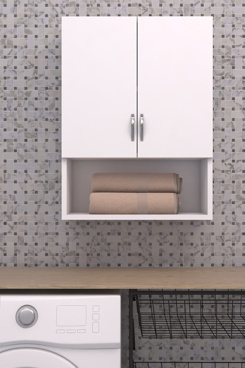 Esila Makina Üstü Dolap, Banyo Dolabı, Çamaşır Dolabı, Havlu Dolabı, Kapaklı Dolap - Beyaz
