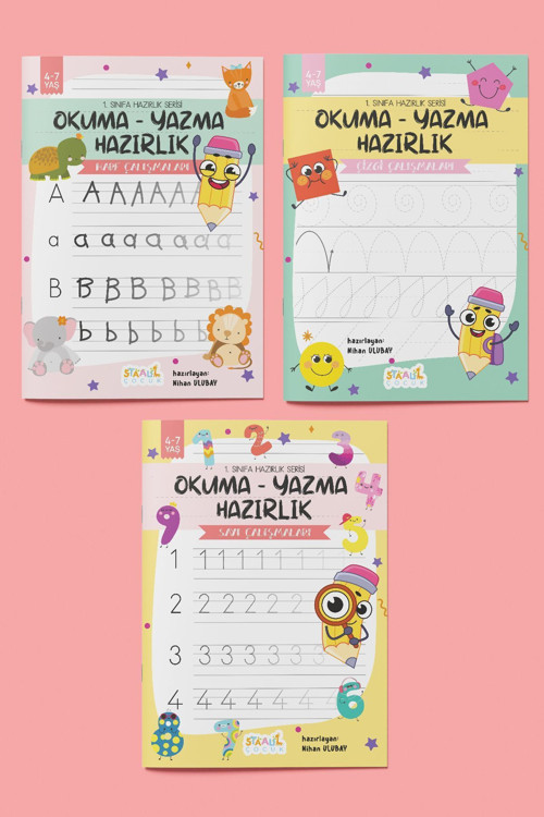1. Sınıfa Hazırlık Serisi / Okuma - Yazma Hazırlık Aktivite Seti / 3 Kitap (Çizgi - Harf - Sayı)
