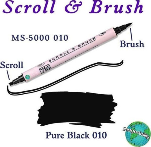 Scroll & Brush Çift Çizgi ve Fırça Uçlu Kaligrafi ve Gölgeleme Kalemi 010 Pure Black