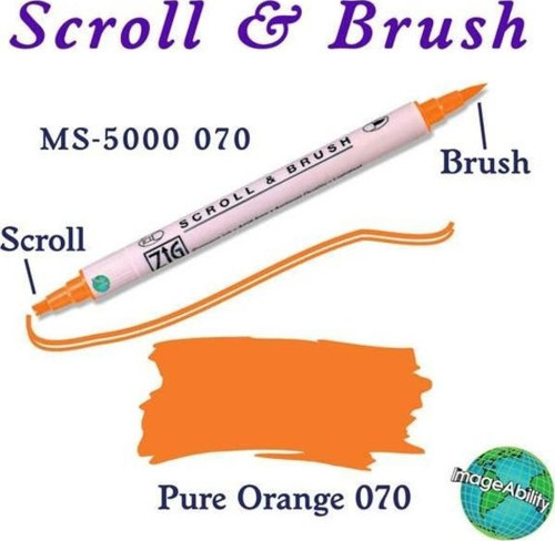 Scroll & Brush Çift Çizgi ve Fırça Uçlu Kaligrafi ve Gölgeleme Kalemi 070 Pure Orange